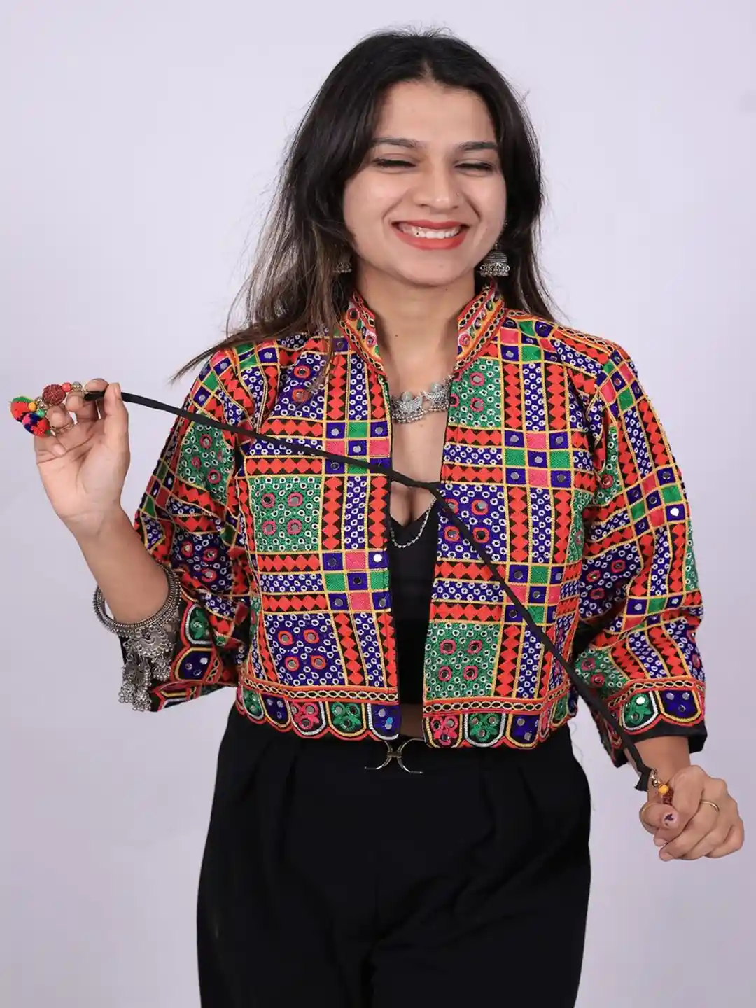 Buy Zarkle Women Mandarin Collar Geometric Printed Tailored Cotton