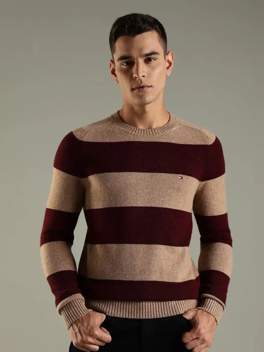 Buy Tommy Hilfiger Men Striped Woollen Full Sleeve Pullover