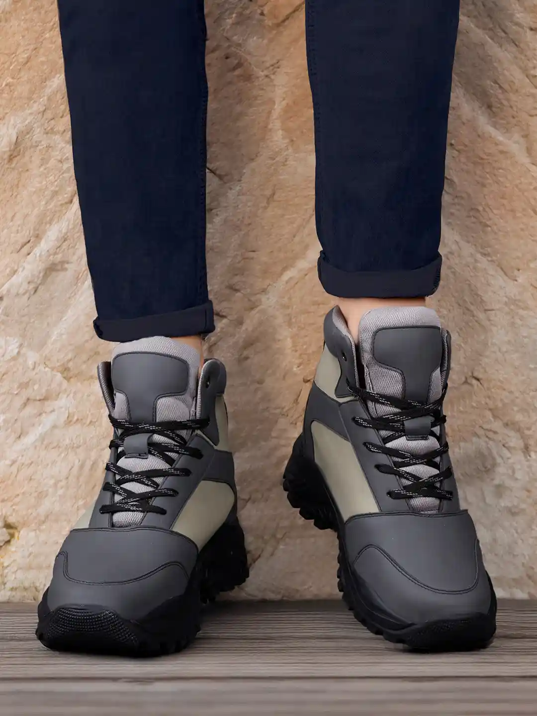 Bxxy Men Hidden Height Increasing Elevator High-Top Lace-up Boots