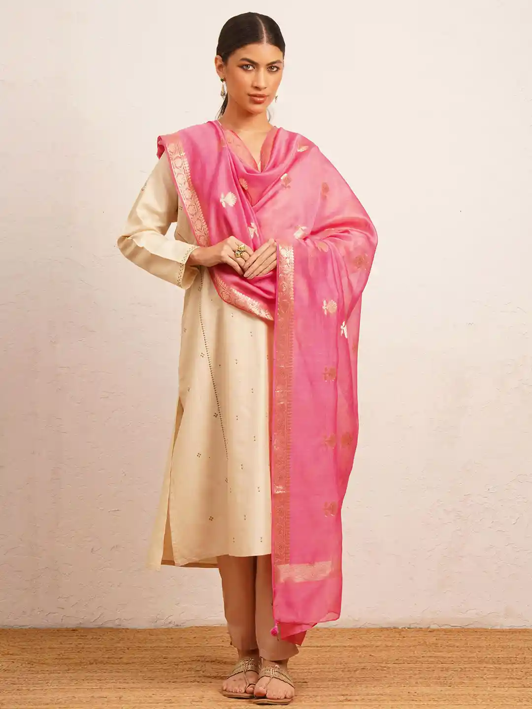 Buy JAYPORE Woven Design Cotton Silk Dupatta with Zari Dupatta