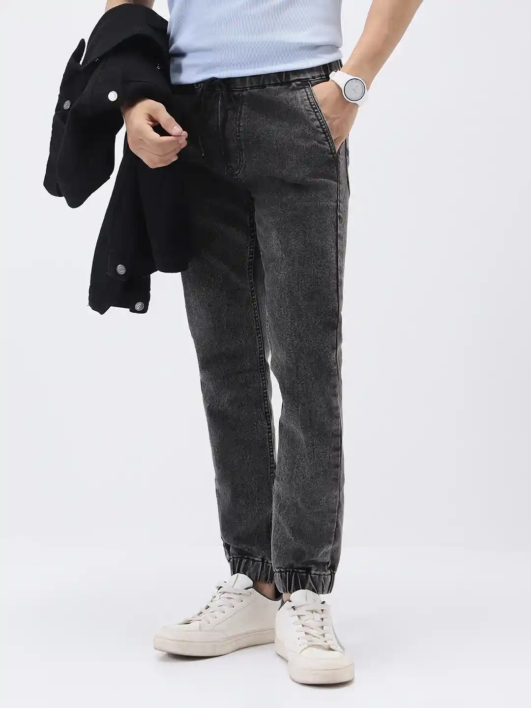 Buy Urbano Fashion Men Black Slim Fit Mid-Rise Clean Look Acid