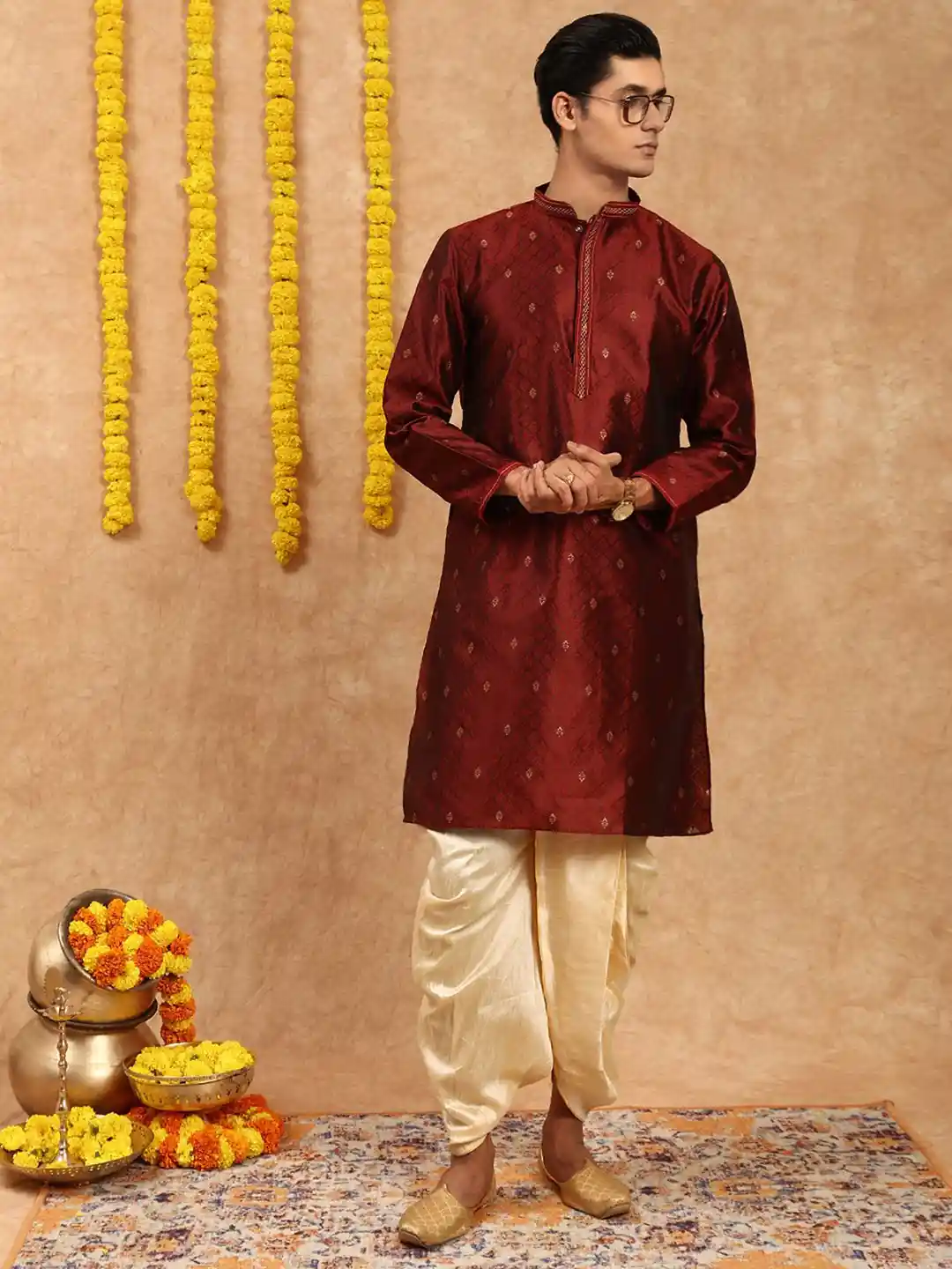 SOURAGYA Men Woven Design Festive Straight Kurta