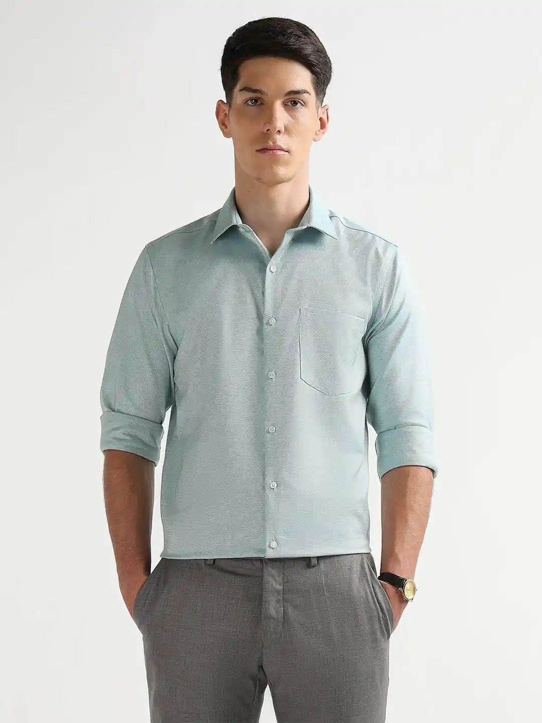 Buy Arrow Men Liberty Classic Fit Textured Spread Collar Pure