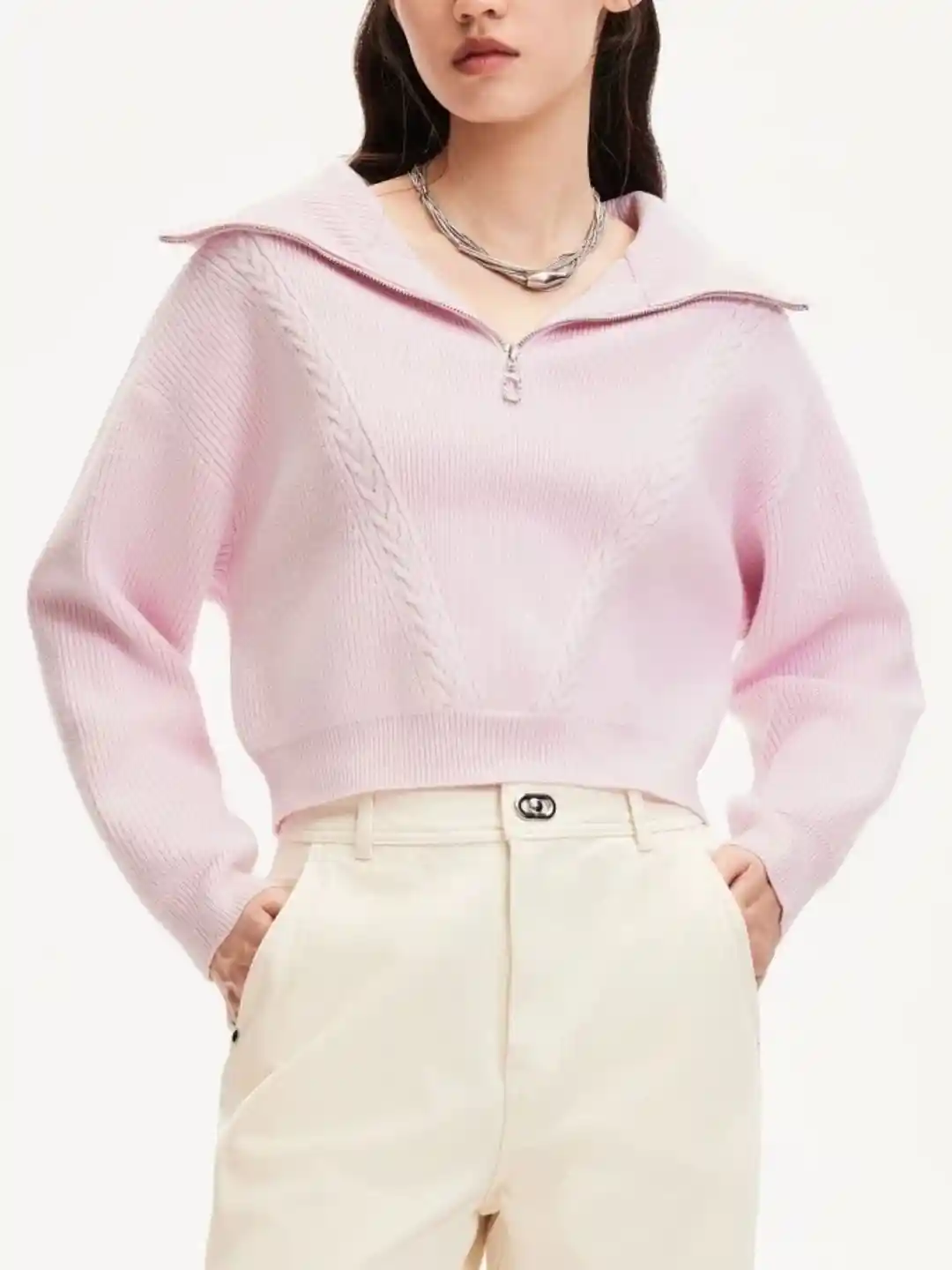 bebe Women High Neck Long Sleeves Crop Top