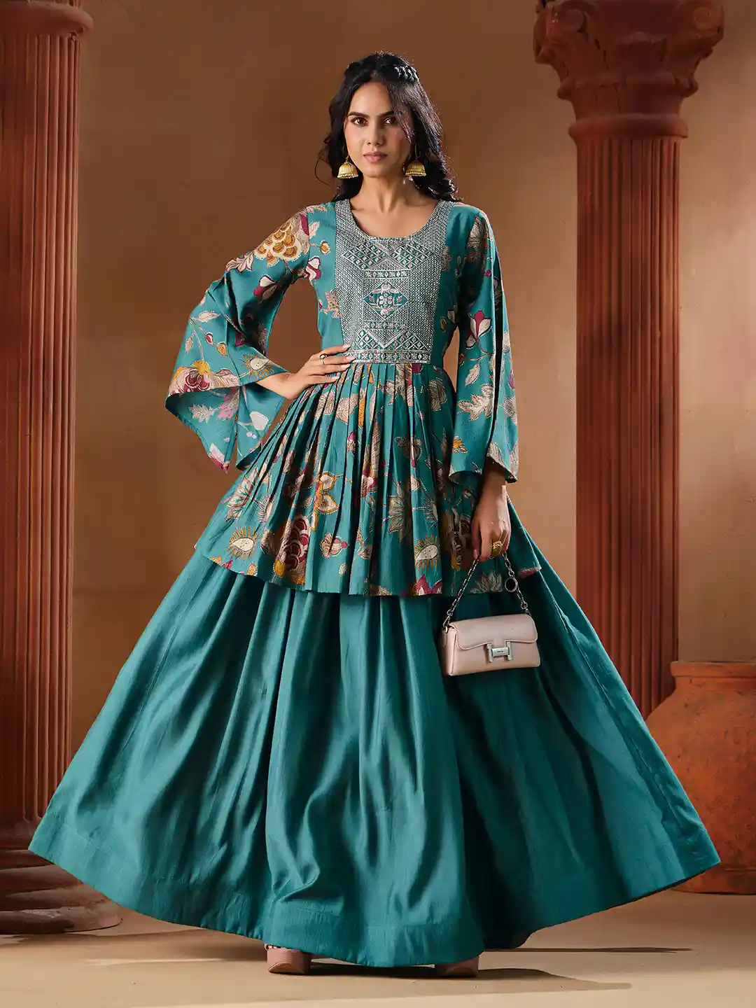 Buy MADHURAM Printed Round Neck Indo Western Gown Ethnic Dress