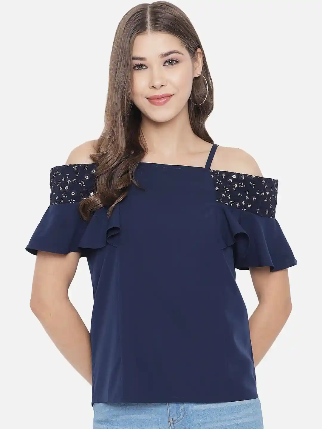 Buy OTIRA Floral Embroidered Sequined Cold-Shoulder Sleeves Bardot