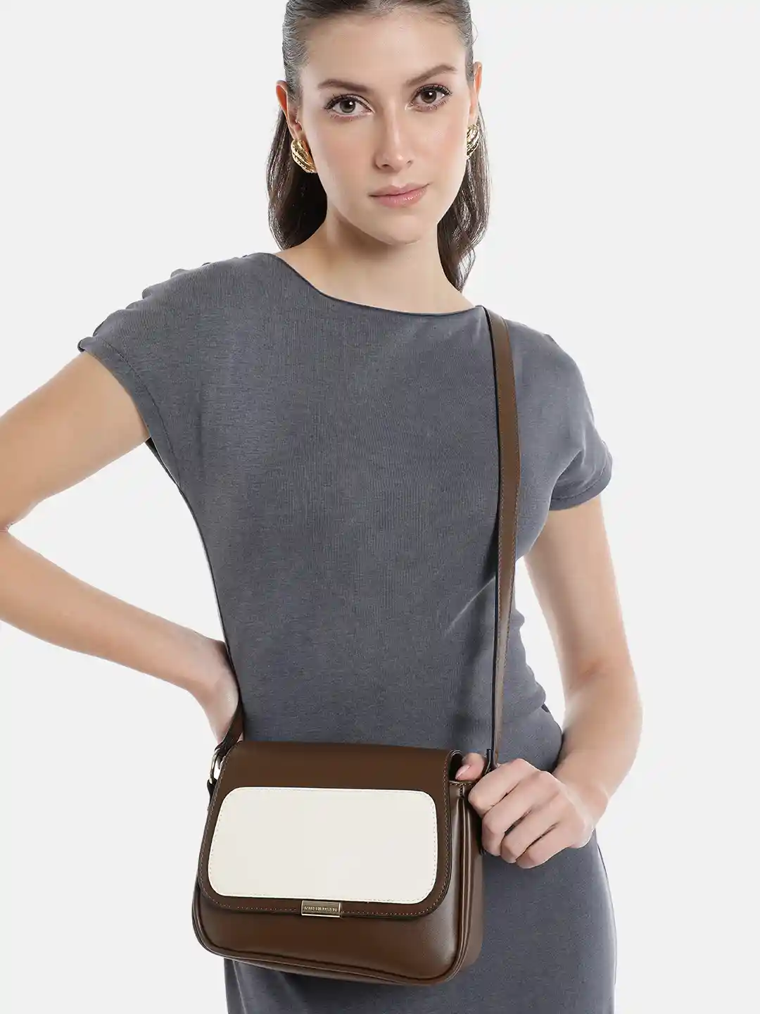 Buy Van Heusen Colourblocked Structured Sling Bag Handbags for