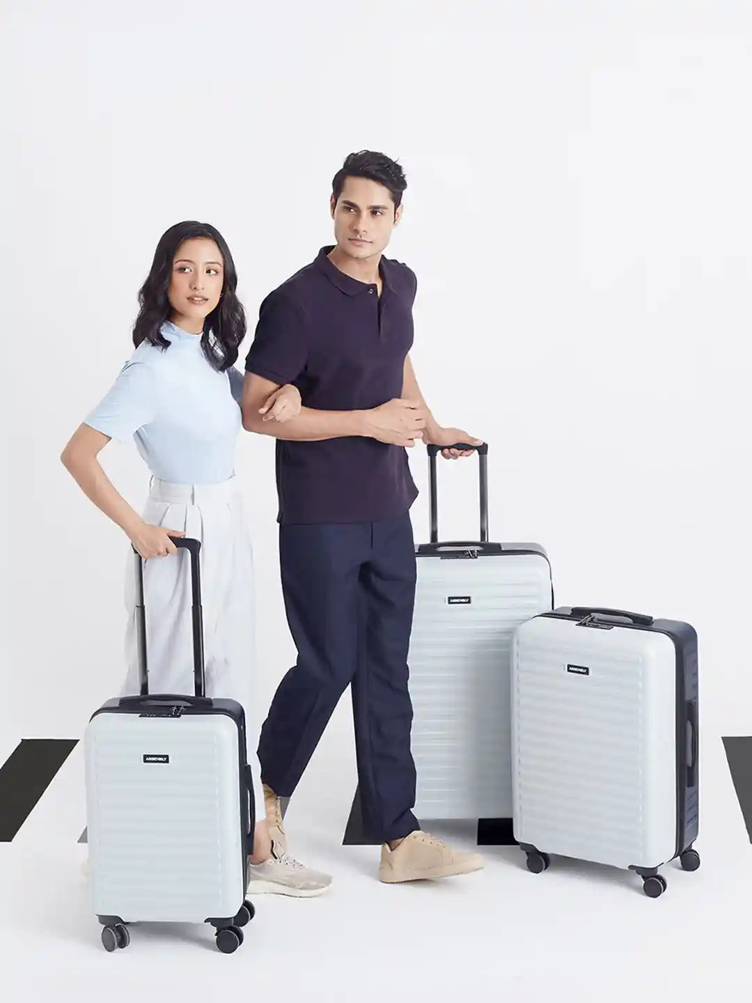 Assembly Two Toned Hard-Sided Polycarbonate Trolley Bag Blue White  (20,24 28 Inches)