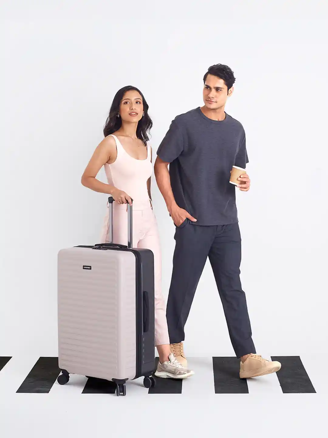 Assembly Two Tone Large Check-In Luggage 28 Inches Lightweight (Ivory  Grey) 85L