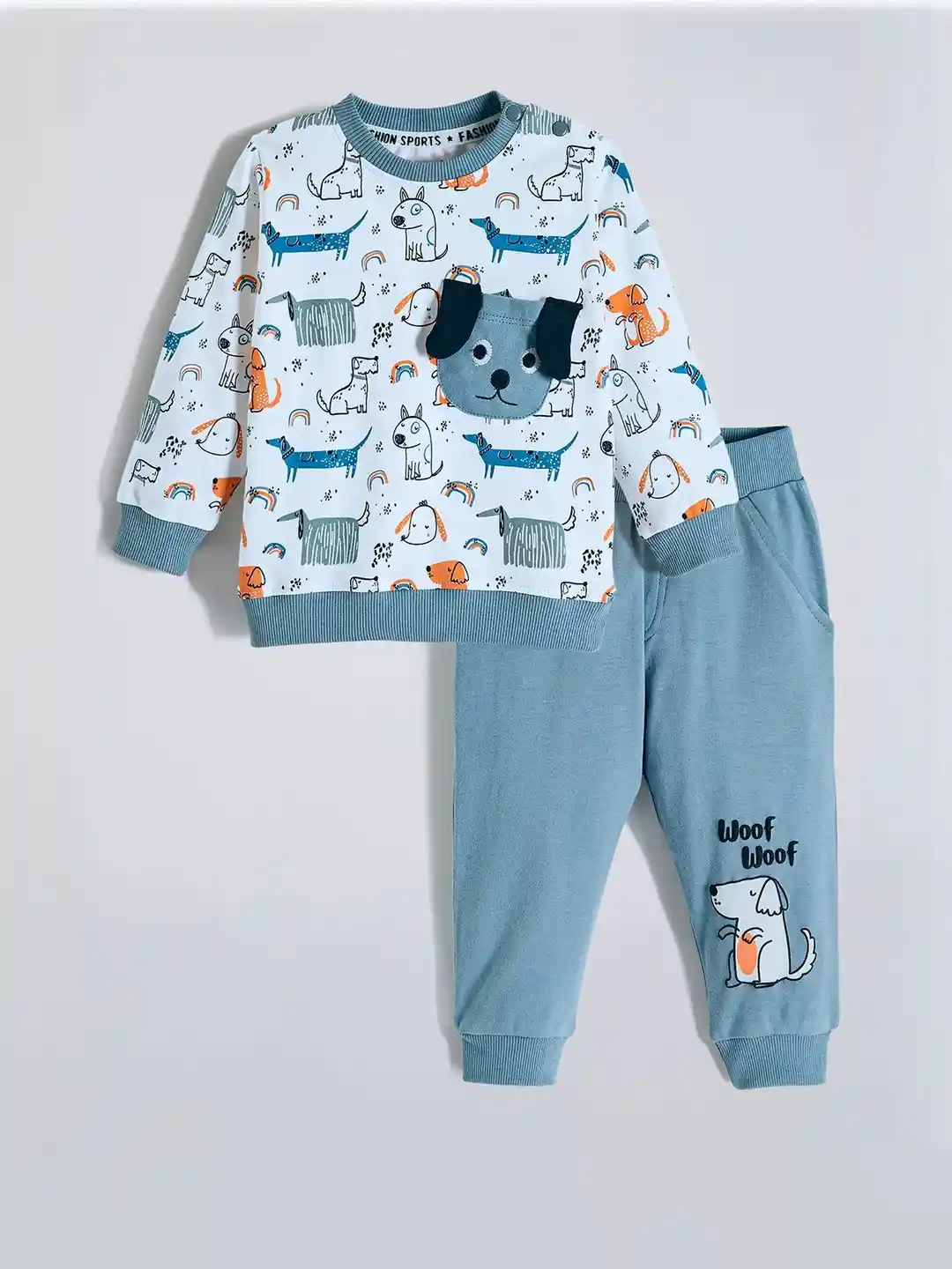 Hopscotch Boys Blue Printed Cotton Clothing Set