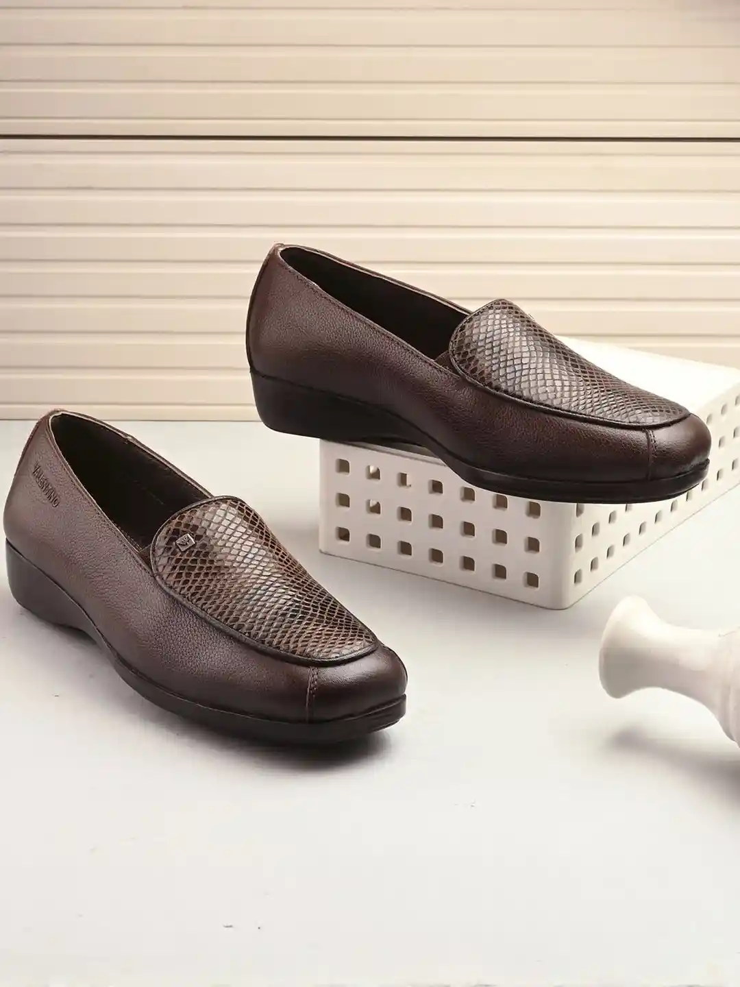 Buy Valentino Women Textured Round Toe Leather Loafers Casual