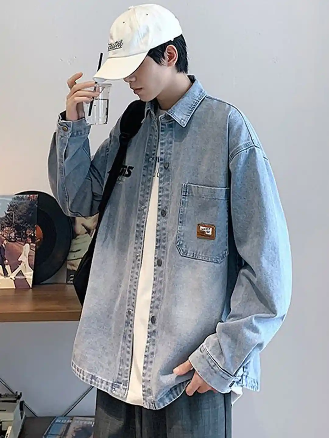 StyleCast x Revolte Men Casual Denim Jacket with Brand Logo
