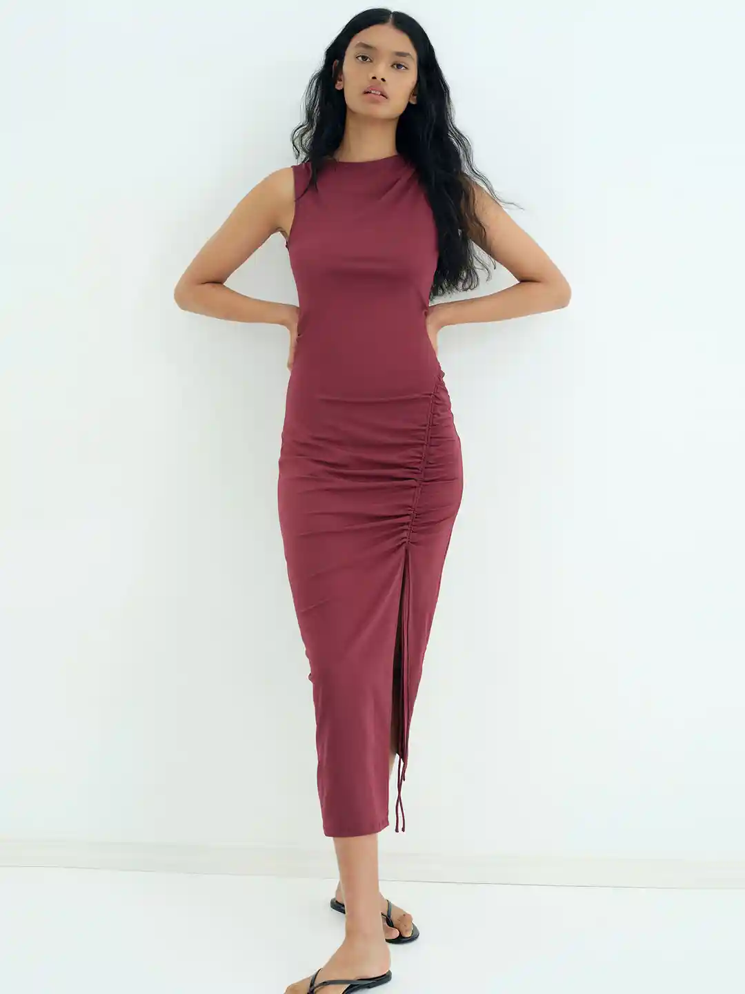 Womens Dresses Drawstring Waist Dress Chain Pleated Dress European