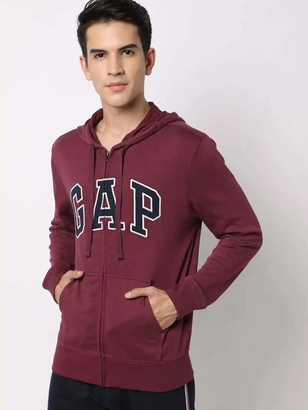 Buy GAP Brand Logo Printed Zip-Front Hooded Sweatshirt