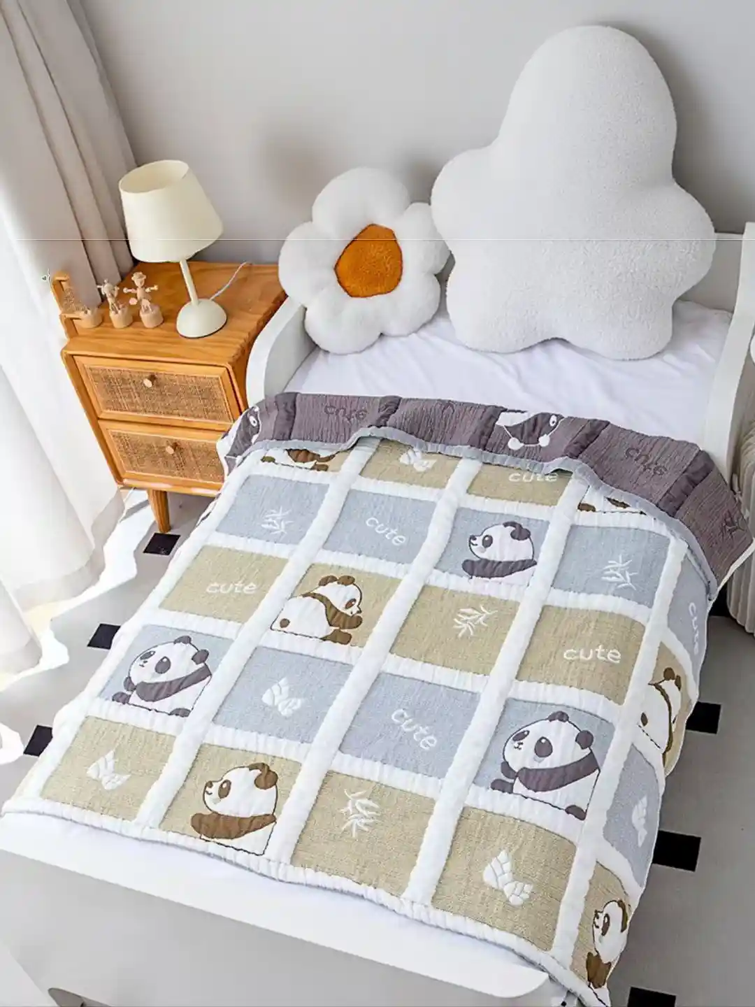 6-Layer Muslin Baby Blanket Soft Cotton, Panda Print, Lightweight  Breathable Quilt