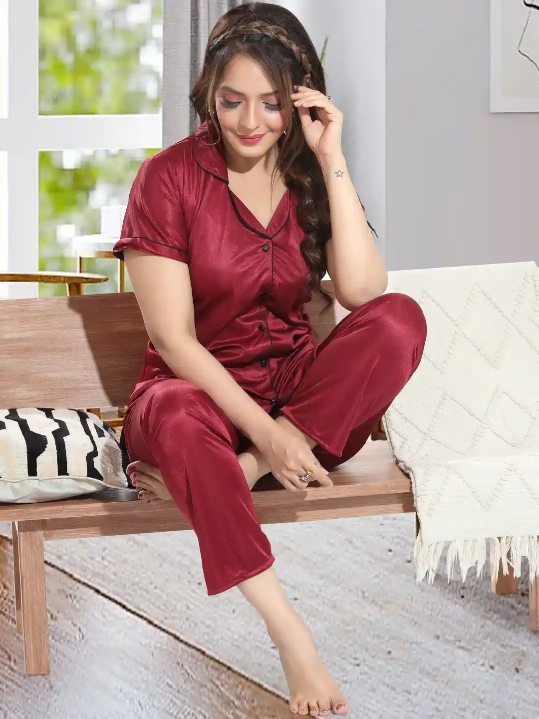 Buy LIFE-TALE Women Satin Night Suit Nightdress for Women