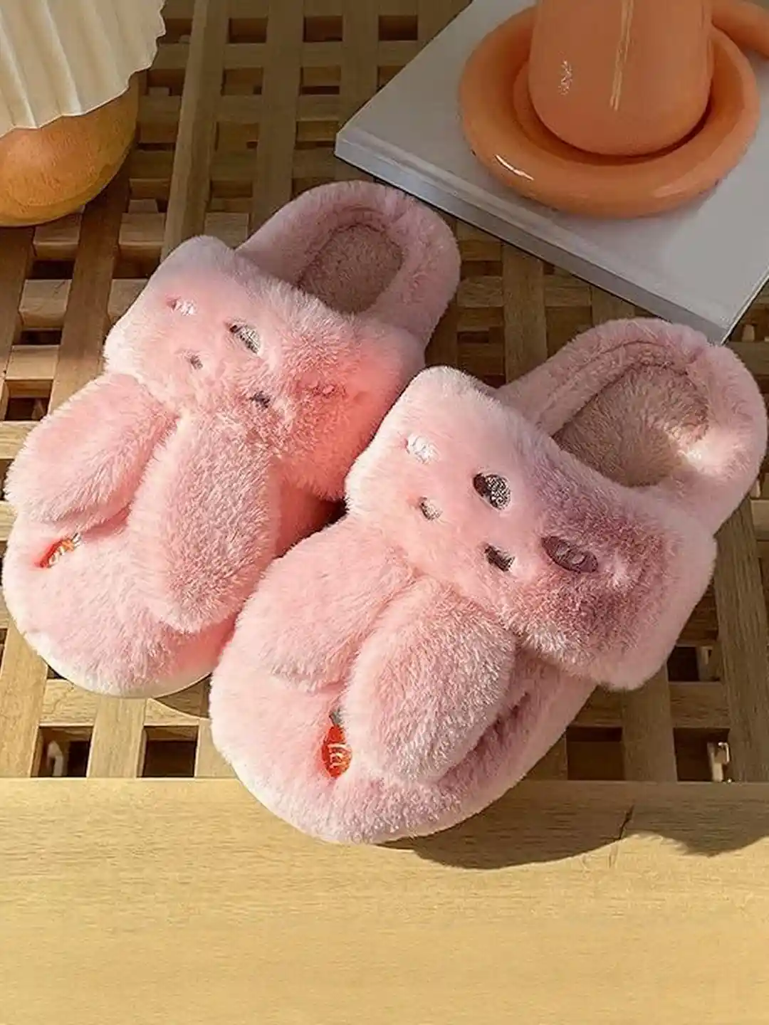 Buy Unisex Cute Bunny Ear Plush Fleece Indoor Slippers with