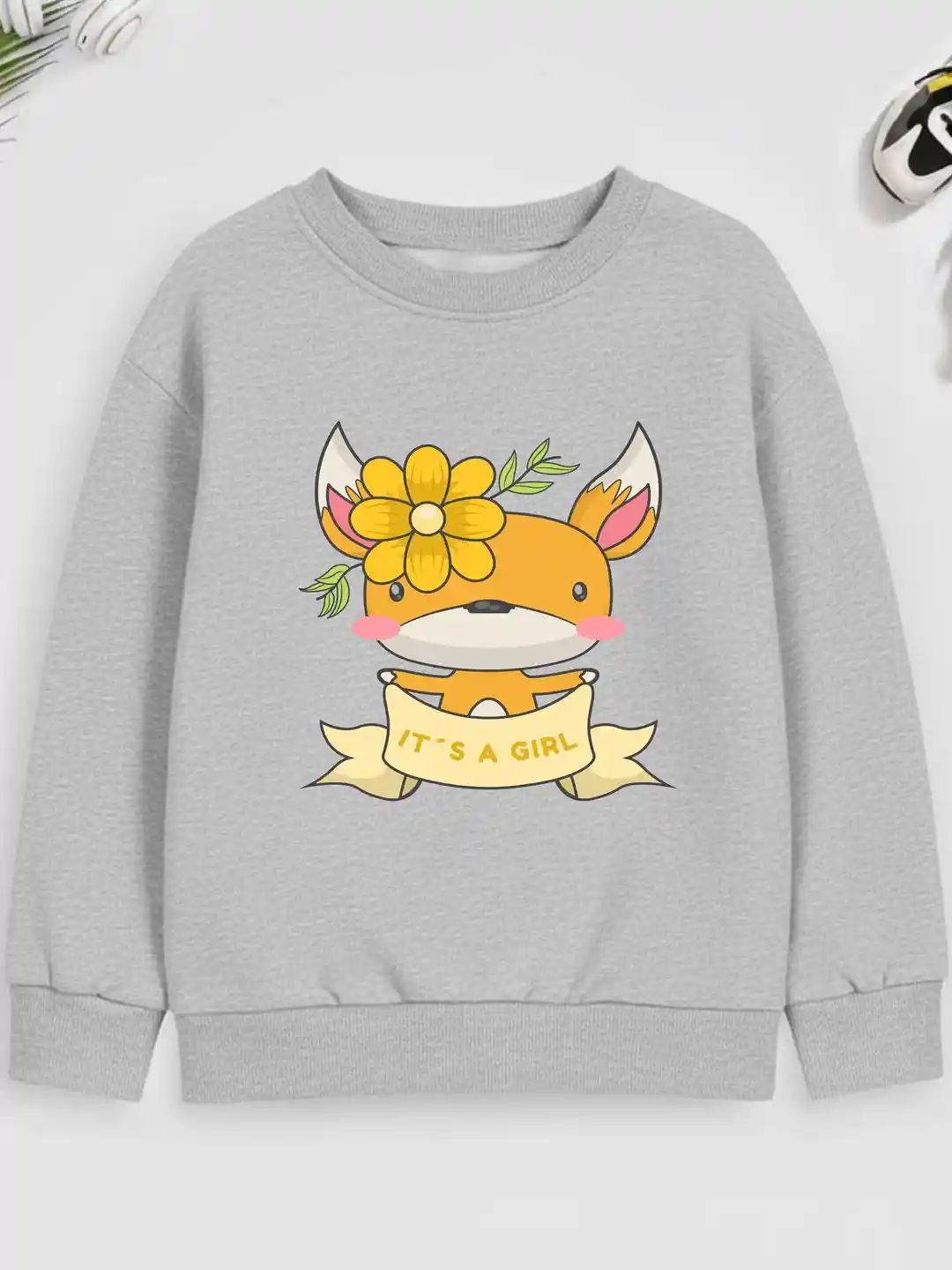 Buy Kids Grey Sweatshirt with Cute Fox Design, It's A Girl Print
