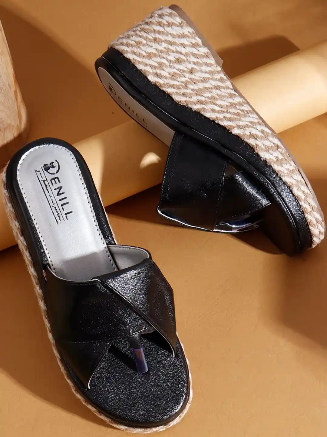 Denill Women Crisscross Braided Rope Heel Toe Loop Stylish Open Back  Wedge Sandals