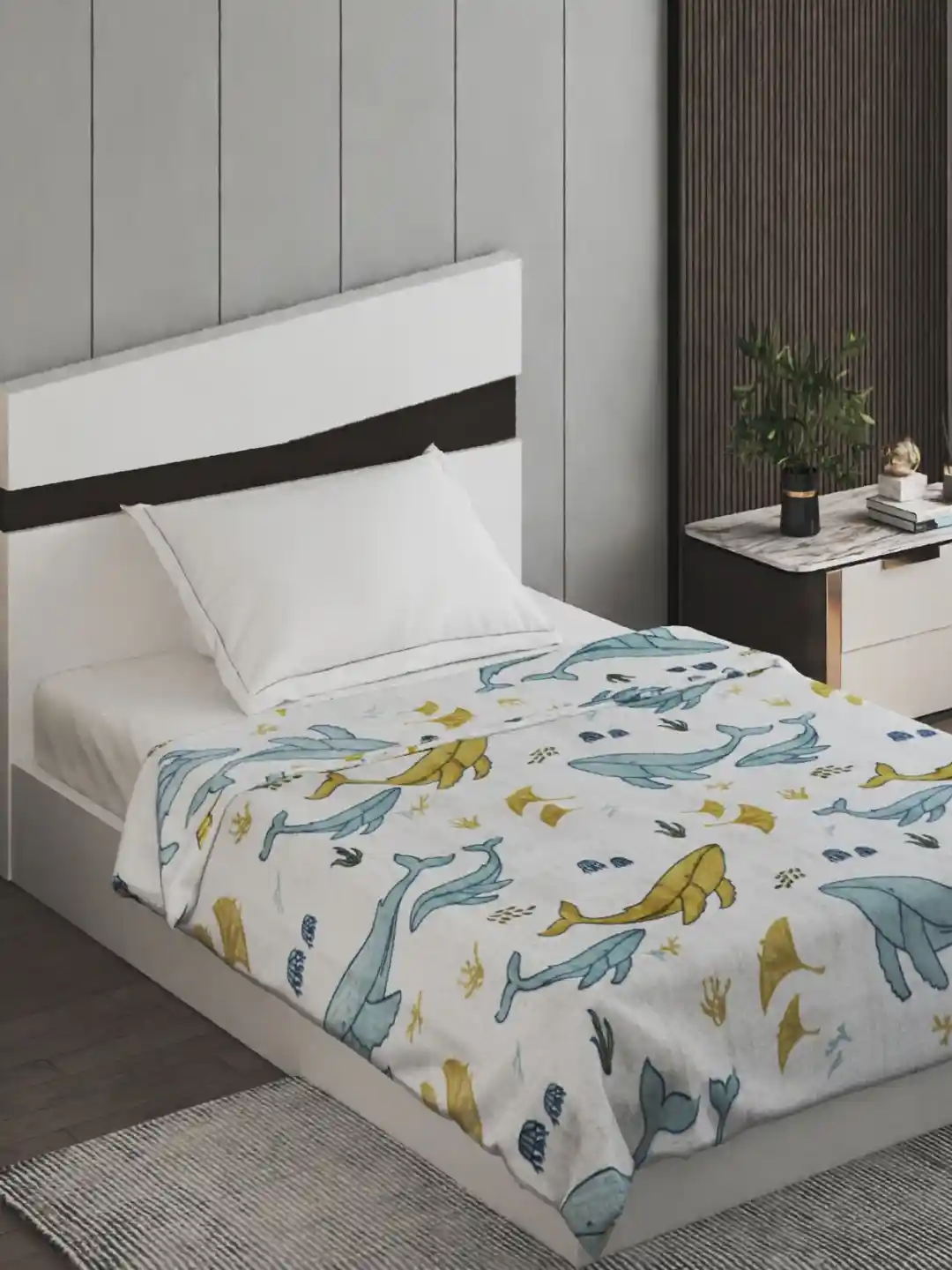 Buy Home Centre Blue White Geometric Printed AC Room 200 GSM