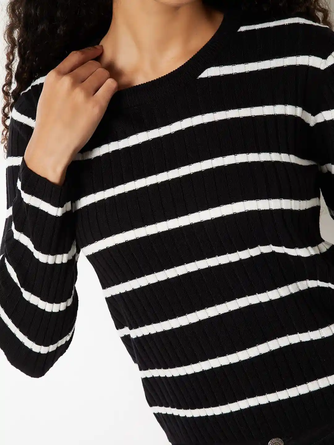 IFUROL Women's V-Neck Stripe Sweater - Long Sleeve, Color Block Knit Top, Black, Medium - View #2