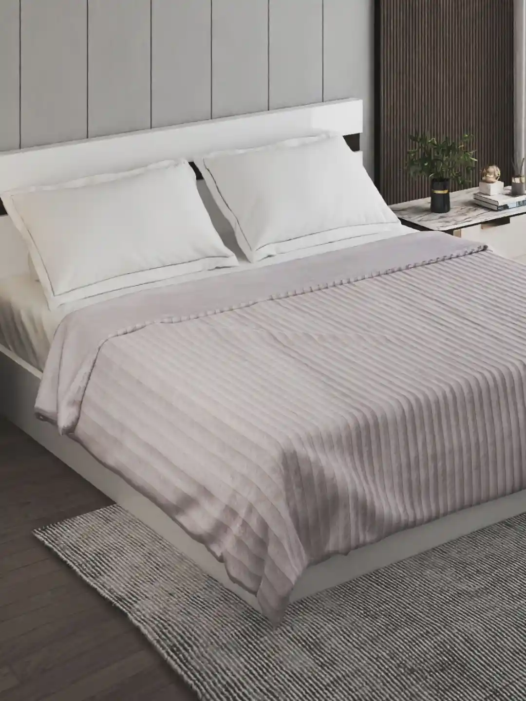 Home Centre Grey Striped AC Room 400 GSM Double Bed Blanket