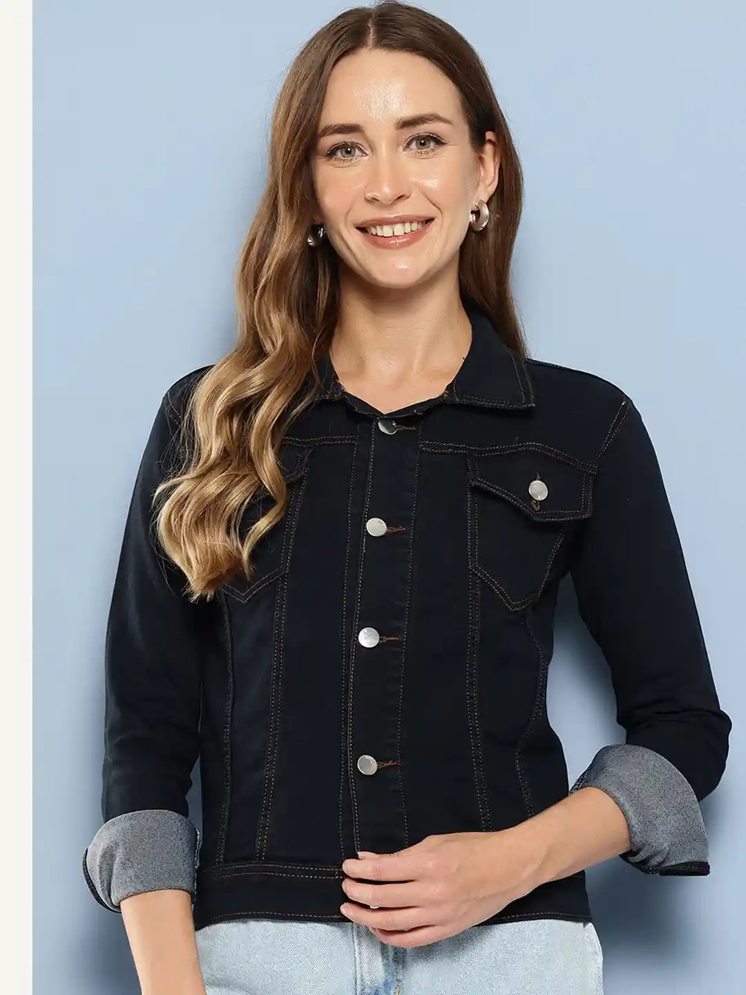 Fur Collar Womens Jacket Stylestone Denim Jacket Buy Aarika Spread