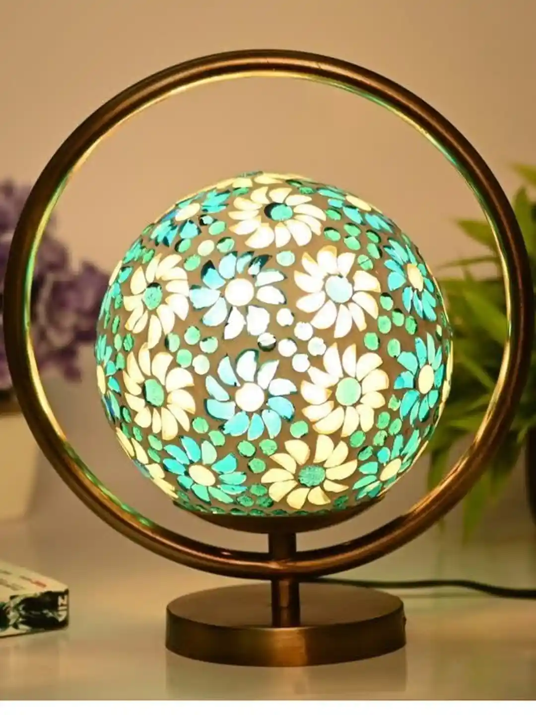 1ST TIME Blue Glass Traditional Spherical Shaped Table Lamp with Adjustable  Cord