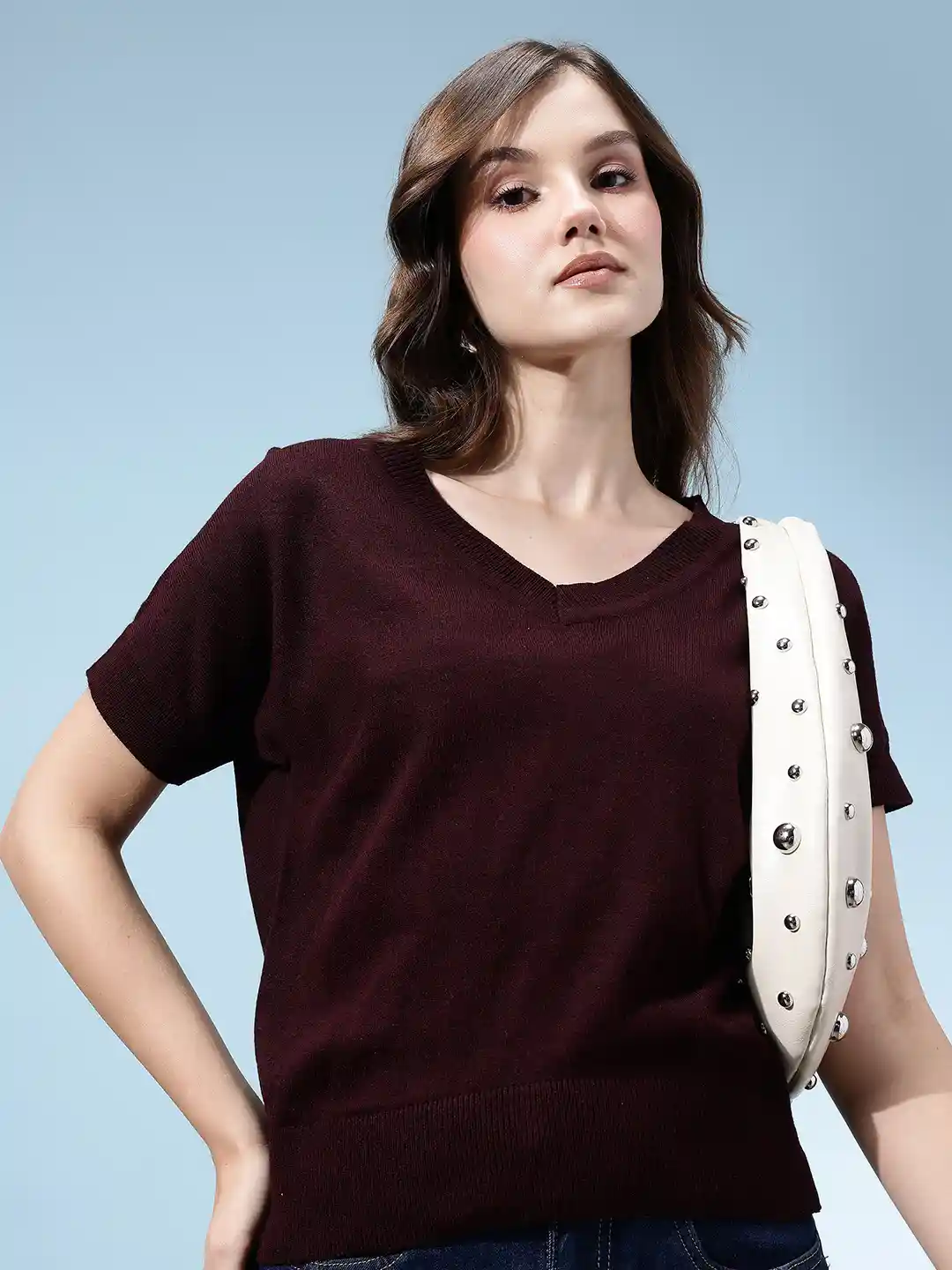 Buy glitchez V-Neck Oversized Pullover Sweaters for Women