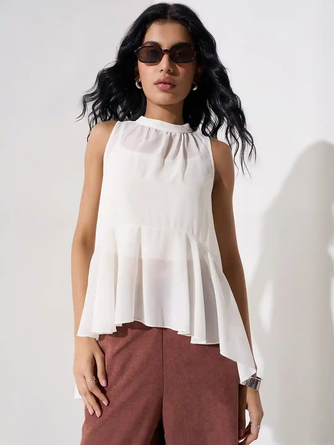 Buy Honey by Pantaloons Women High Neck Peplum Top Tops for