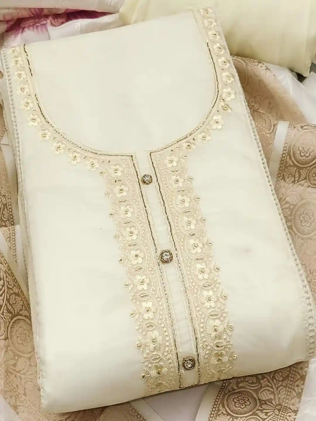 Buy Peachmode Embroidered Organza Unstitched Dress Material Dress