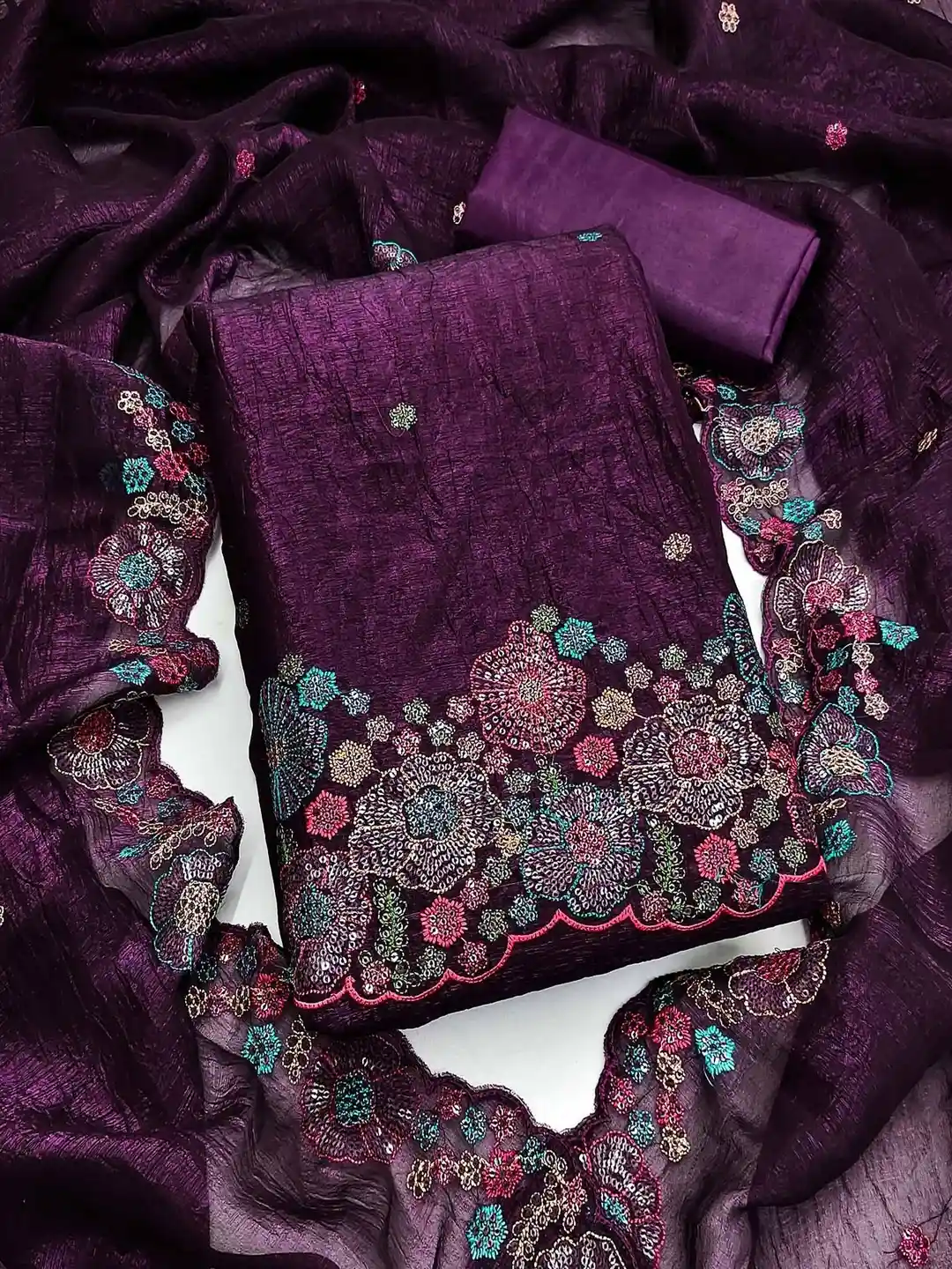 Buy Peachmode Embroidered Cotton Blend Unstitched Dress Material