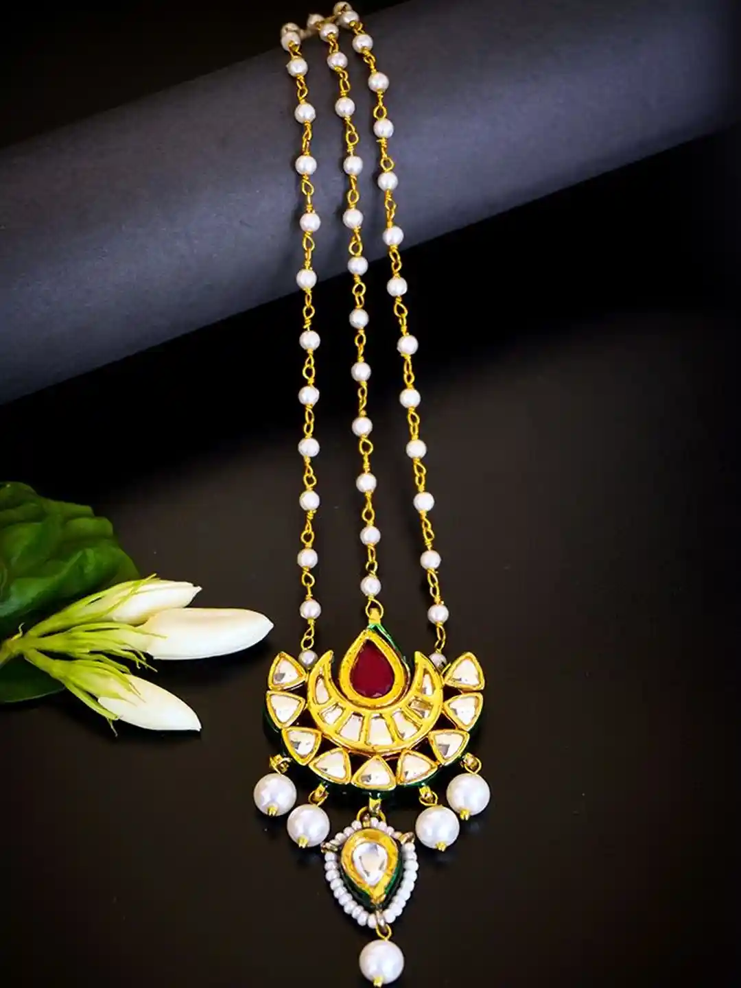 Buy Richlook Rhodium-Plated Kundan Studded Pearls Beaded Maang