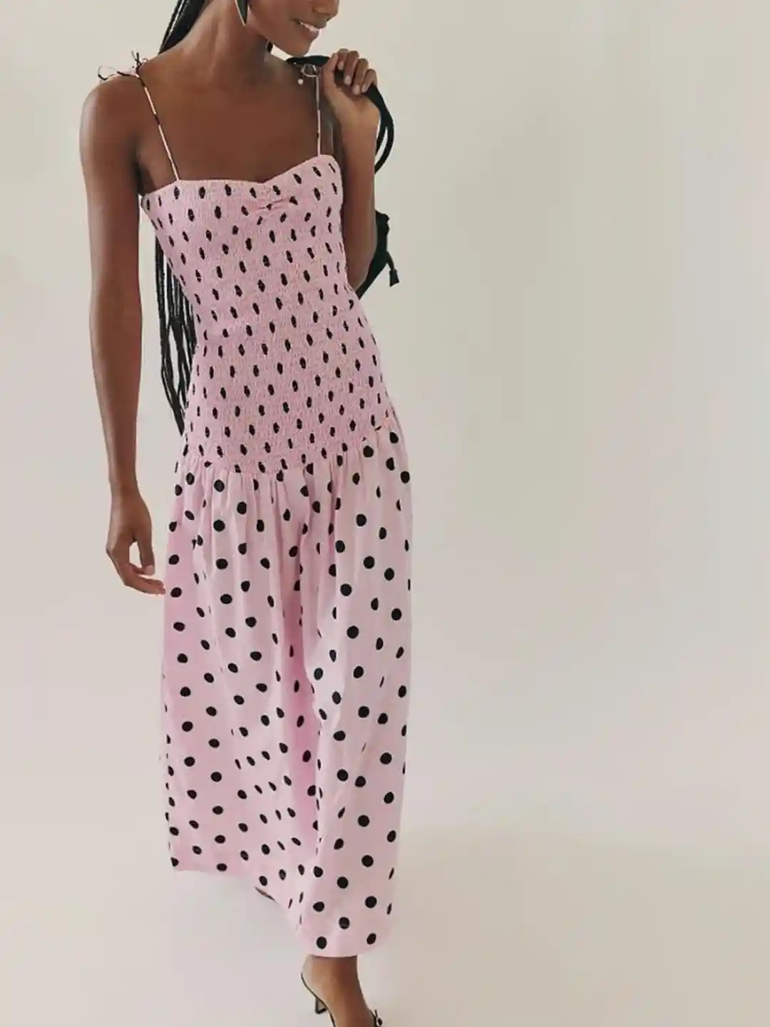 Buy LULU SKY Women Pink Polka Dot Smocked Strap Maxi Dress