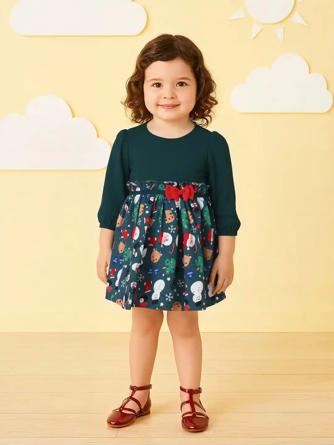 Buy MINI KLUB Girls Graphic Printed Christmas Theme Fit Flare