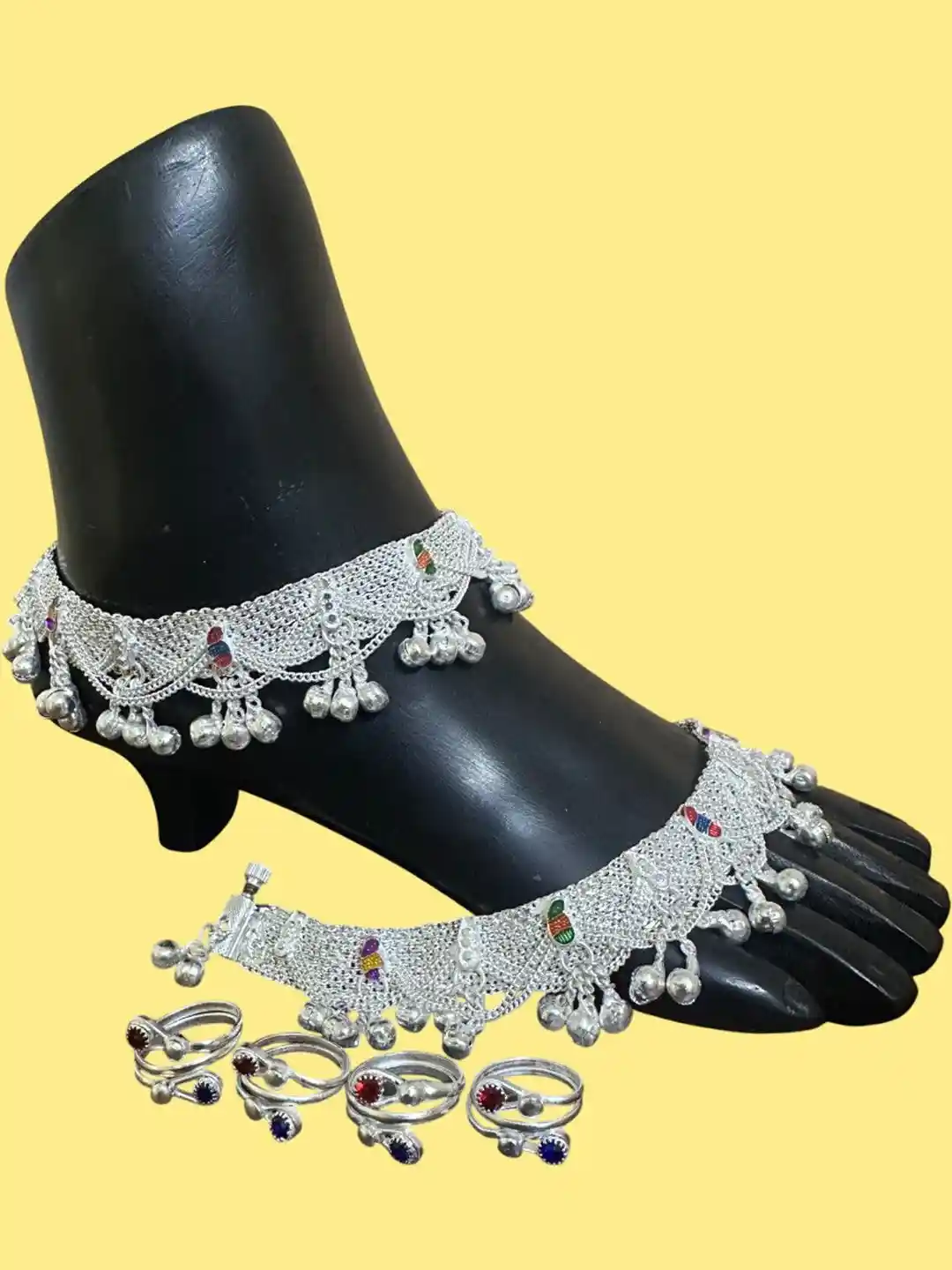 Buy sonu select Silver-Plated Ghungroo Beaded Anklet And Toe Rings
