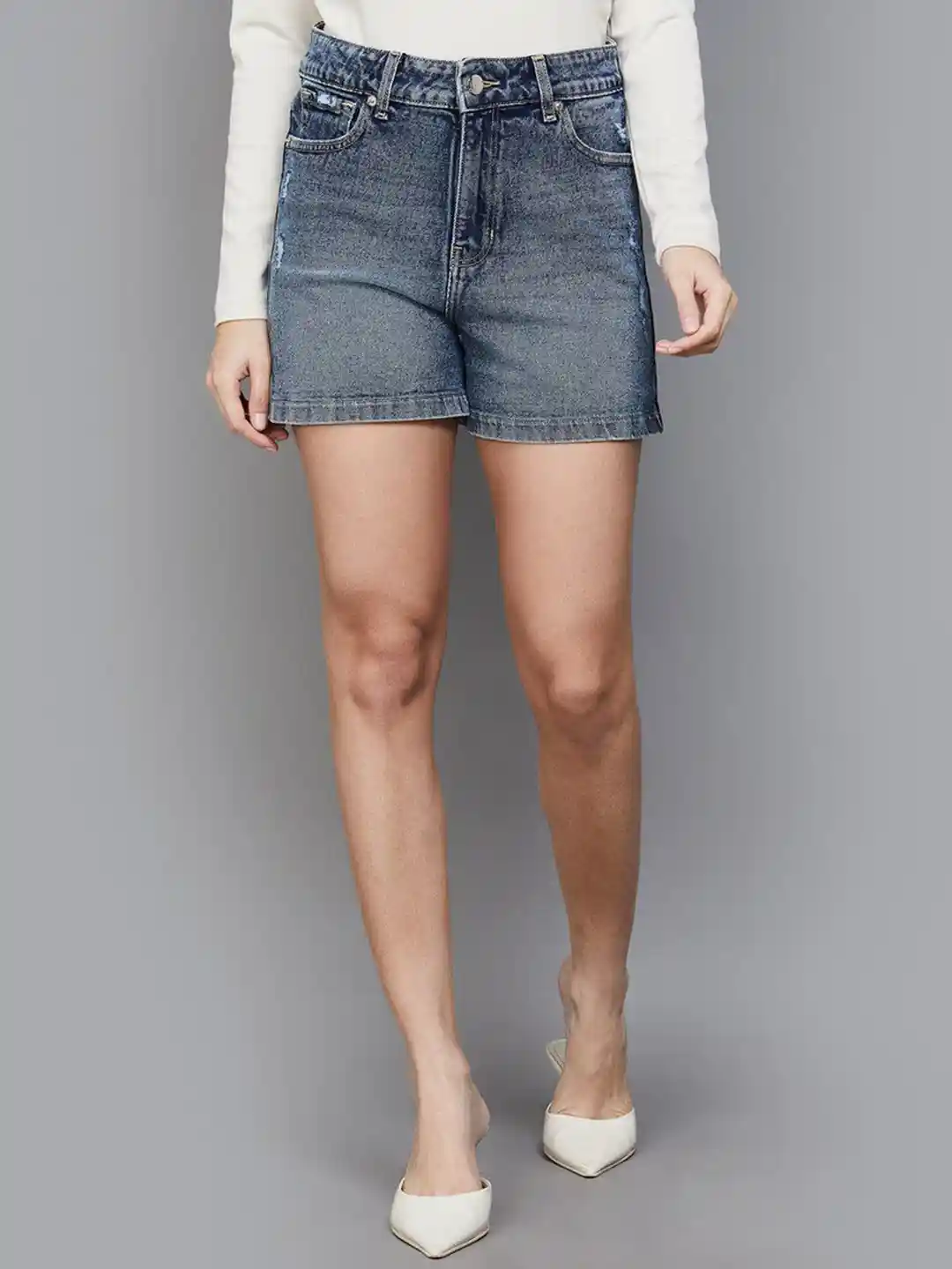 Buy Xpose Women High-Rise Cotton Distressed Denim Shorts Shorts