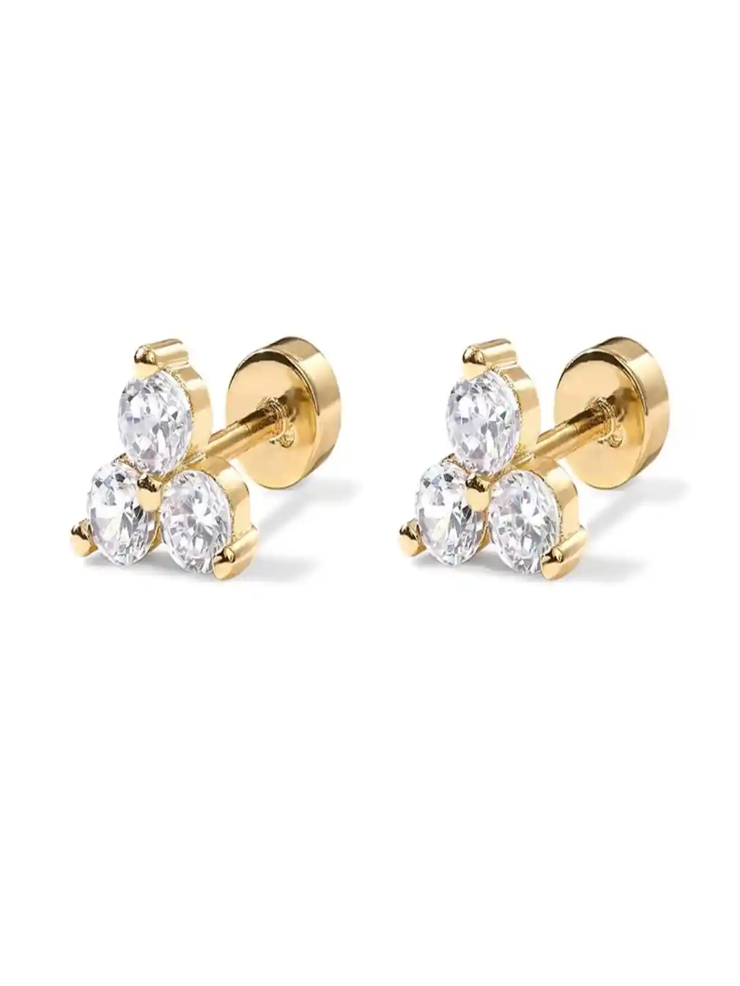 AQUASTREET 14K Gold Plated Anti-Tarnish Diamond Zircon Flat Back Stud  Earrings