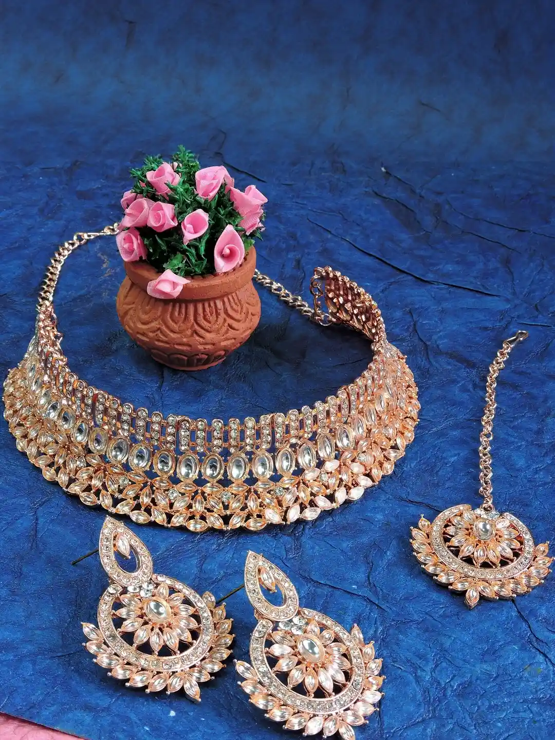 VATSALYA creation Rose Gold-Plated Artificial Stones Studded Jewellery Set