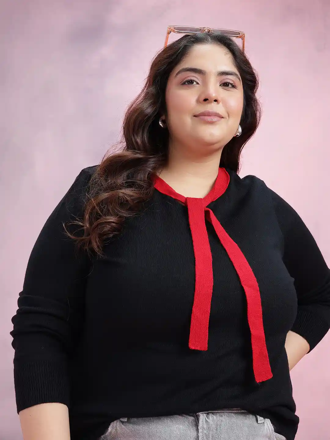 Buy DressBerry Curve Tie-Up Neck Detail Pullover Sweaters for