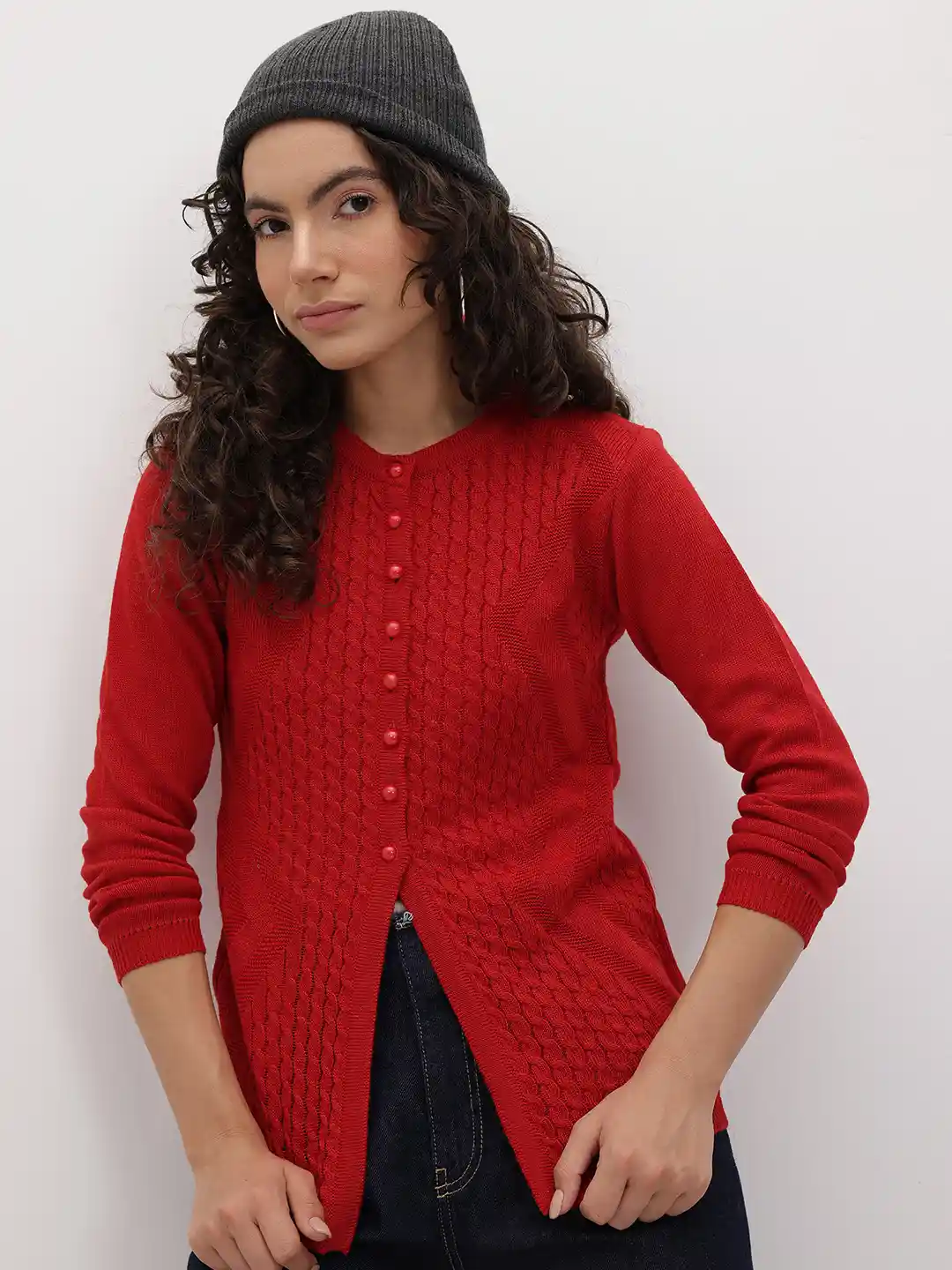 Buy The Roadster Life Co. Self Design Textured Knitted Cardigan