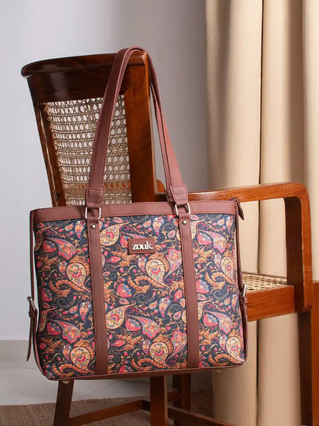 Buy ZOUK Navy Blue Pink Printed Vegan Leather Sustainable