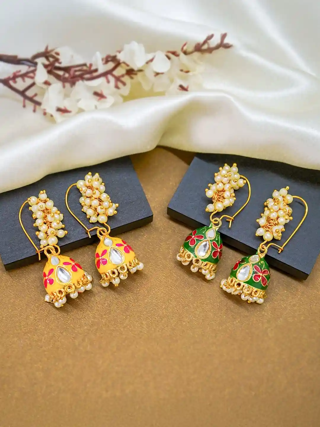 Buy Vesara Set of Artificial Stones Studded Pearls Meenakari