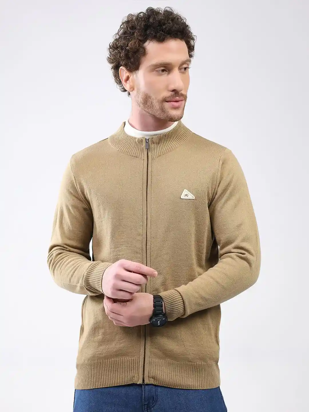 Buy Monte Carlo Men Mock Neck Full Sleeve Woollen Cardigan