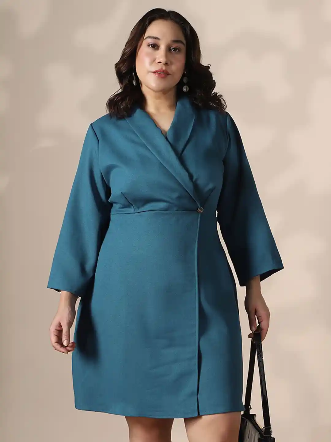 Buy Globus Women Blue Shawl Lapel Plus Size Mini Workwear Blazer