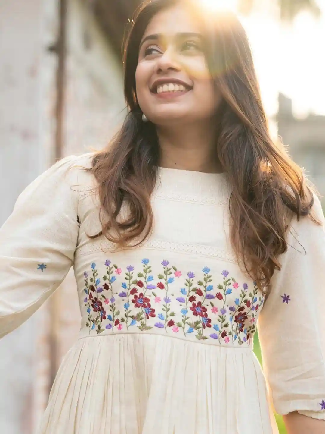 Buy Shri pradha Floral Yoke Design Thread Work Cotton Silk