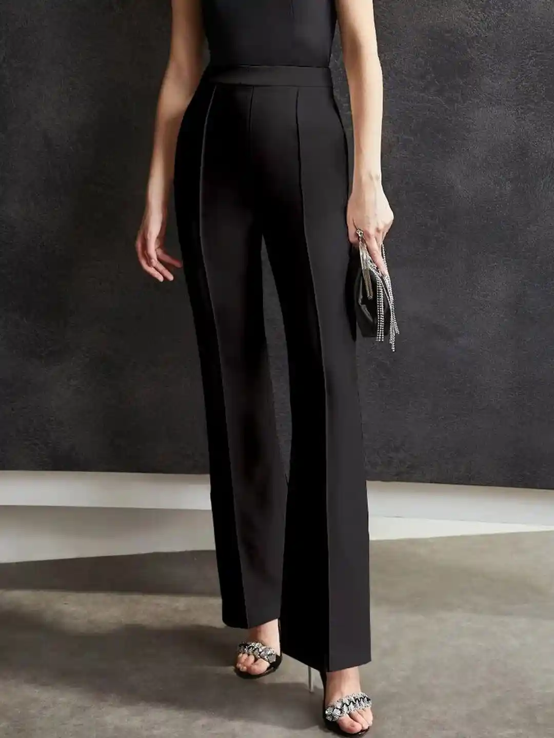 Buy Moda Rapido Women Black Lycra Solid Regular Trousers - Main Image