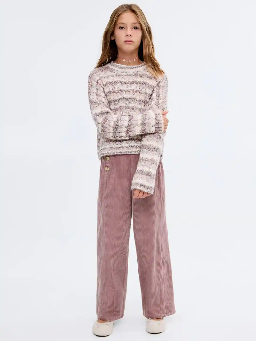 Mango Kids Girls Textured Cotton Parallel Trousers