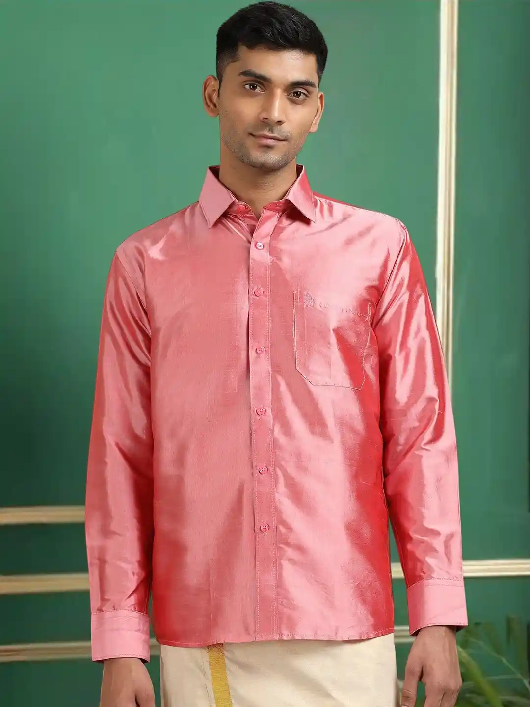 Buy TATTVA Classic Fit Spread Collar Pure Silk Ethnic Shirt