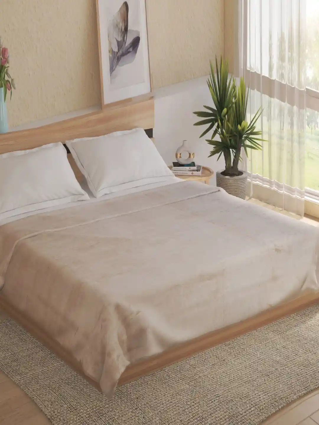 Buy Home Centre Luxury Plush Beige 380 GSM Double Bed Blanket